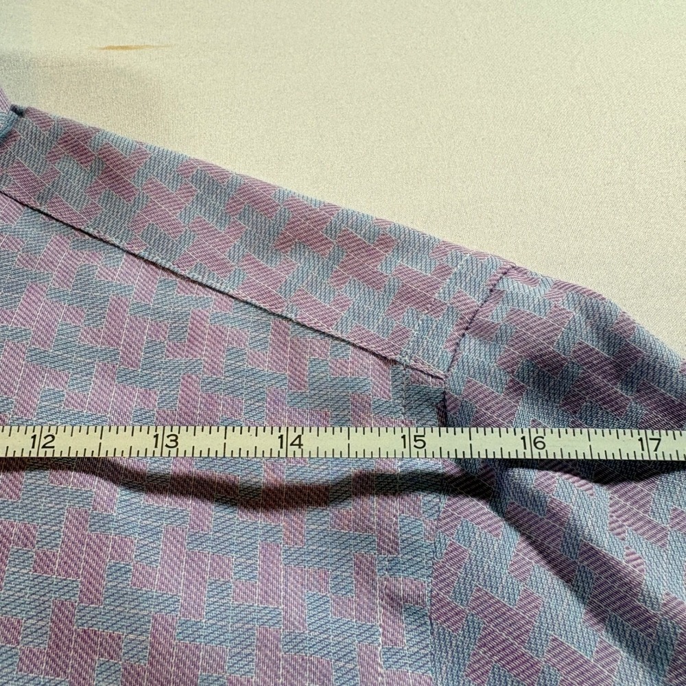 Mahtanis Hong Kong Custom Tailored Dress Shirt Mens M Purple Geometric Pattern - Picture 6 of 9